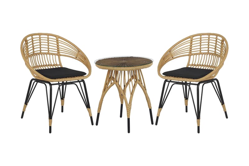 Balkongsett med bord og 2 stoler rotting PELLARO, Tre / Natur