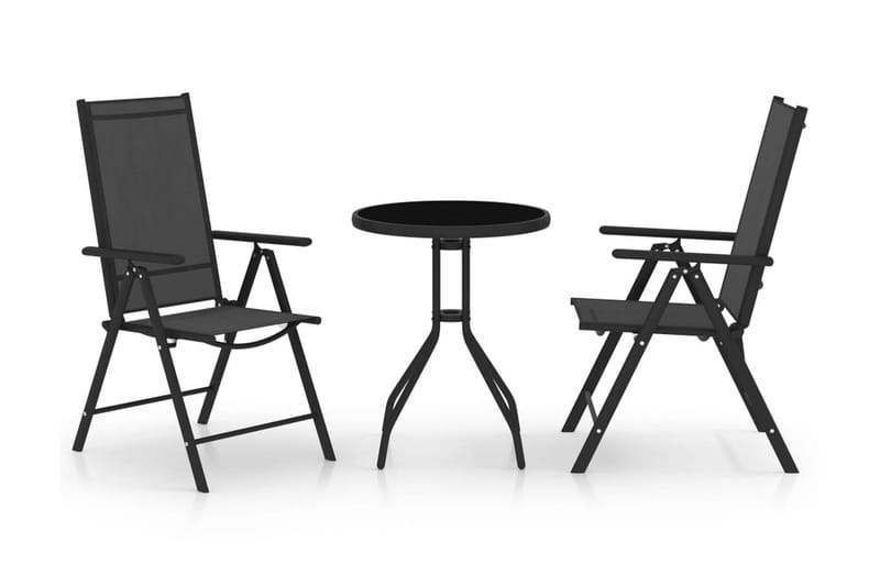 Bistorsett 3 deler aluminium og textilene svart - Svart - Hagemøbler - Hagegruppe - Cafesett