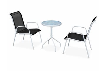 Bistrosett 3 deler stål svart - Glass/Grå/Svart/Stål - Hagemøbler - Hagegruppe - Cafesett