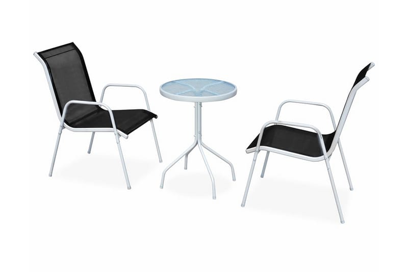 Bistrosett 3 deler stål svart - Glass/Grå/Svart/Stål - Hagemøbler - Hagegruppe - Cafesett