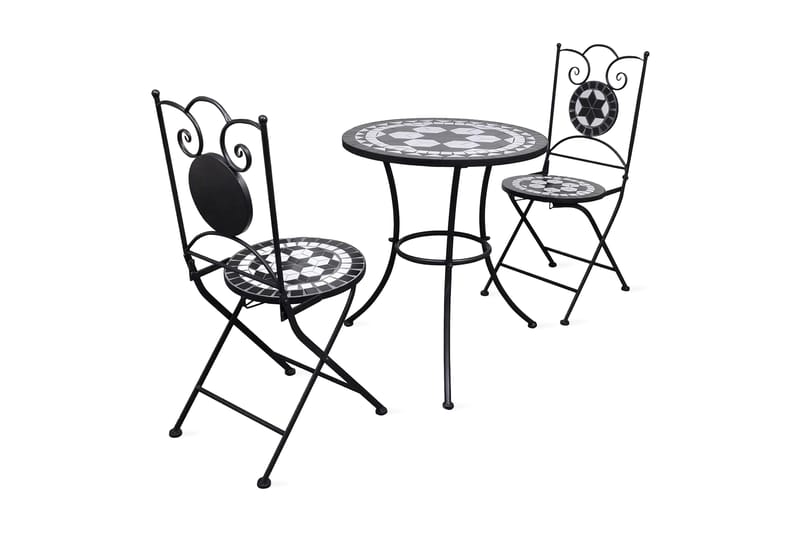 Bistrosett med keramikkfliser 3 deler svart og hvit - Svart/Hvit - Balkonggrupper - Cafesett