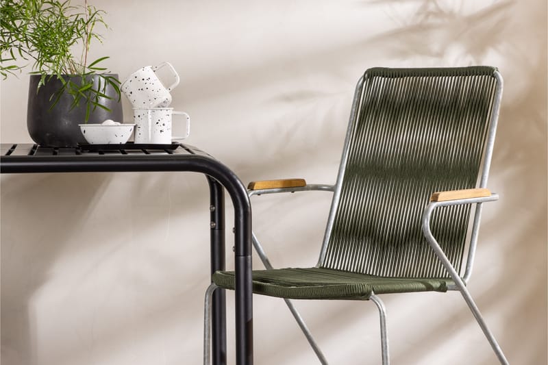 Borneo Cafésett 70 cm + 2 Bois Karmstoler - Grønn/Svart - Hagemøbler - Balkong - Balkongmøbler - Balkonggrupper