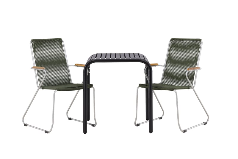 Borneo Cafésett 70 cm + 2 Bois Karmstoler - Grønn/Svart - Hagemøbler - Balkong - Balkongmøbler - Balkonggrupper