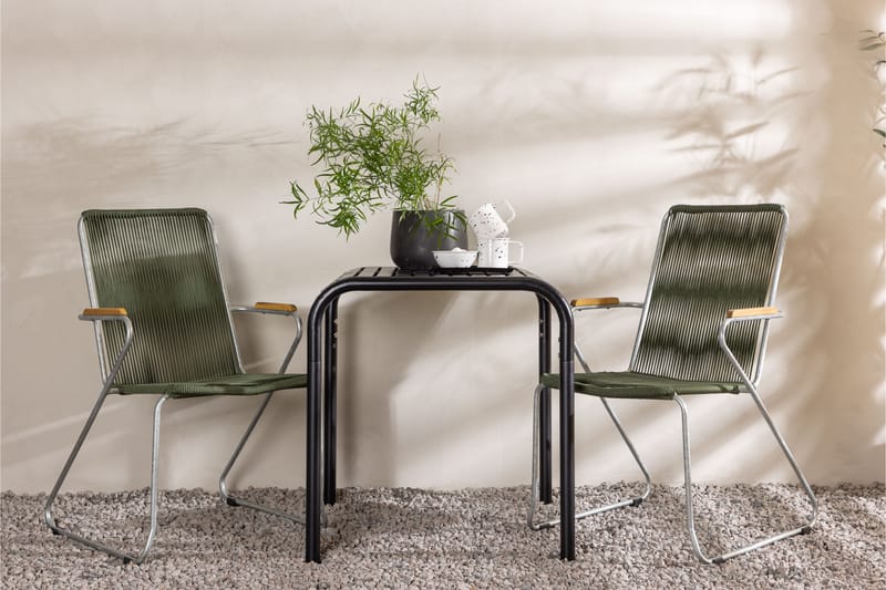 Borneo Cafésett 70 cm + 2 Bois Karmstoler - Grønn/Svart - Hagemøbler - Balkong - Balkongmøbler - Balkonggrupper