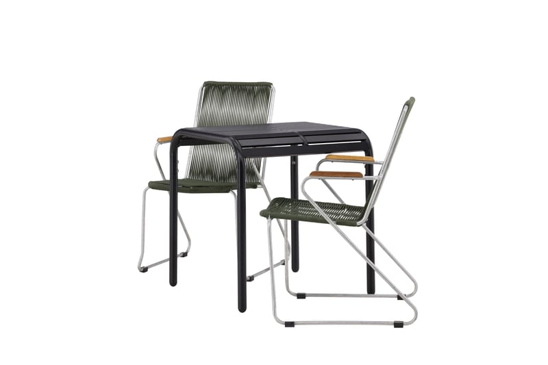 Borneo Cafésett 70 cm + 2 Bois Karmstoler - Grønn/Svart - Hagemøbler - Balkong - Balkongmøbler - Balkonggrupper
