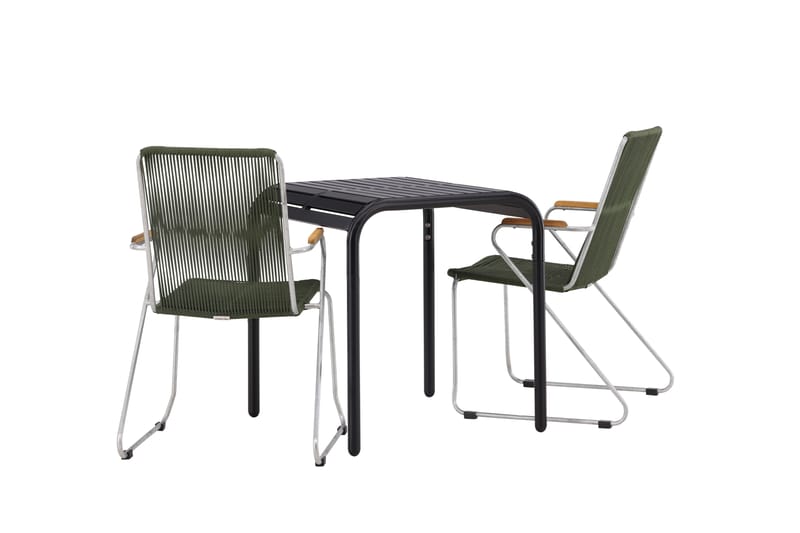 Borneo Cafésett 70 cm + 2 Bois Karmstoler - Grønn/Svart - Hagemøbler - Balkong - Balkongmøbler - Balkonggrupper