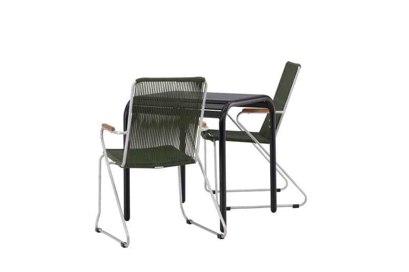 Borneo Cafésett 70 cm + 2 Bois Karmstoler - Grønn/Svart - Hagemøbler - Balkong - Balkongmøbler - Balkonggrupper