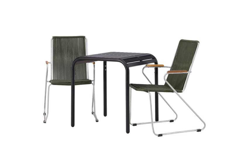 Borneo Cafésett 70 cm + 2 Bois Karmstoler - Grønn/Svart - Hagemøbler - Balkong - Balkongmøbler - Balkonggrupper