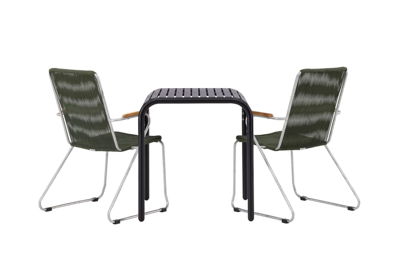 Borneo Cafésett 70 cm + 2 Bois Karmstoler - Grønn/Svart - Hagemøbler - Balkong - Balkongmøbler - Balkonggrupper