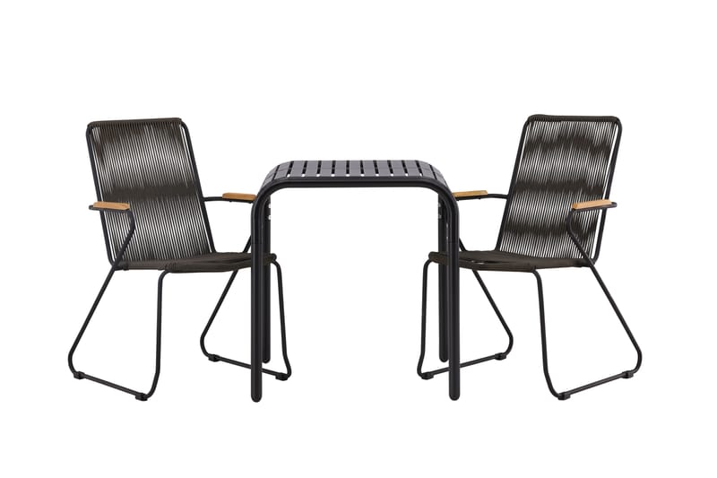 Borneo Cafésett 70 cm + 2 Bois Karmstoler - Svart - Hagemøbler - Balkong - Balkongmøbler - Balkonggrupper