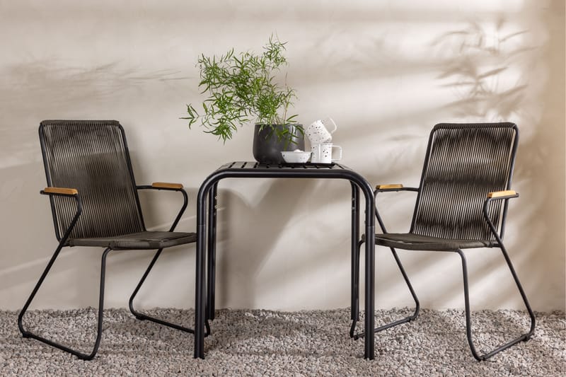 Borneo Cafésett 70 cm + 2 Bois Karmstoler - Svart - Hagemøbler - Balkong - Balkongmøbler - Balkonggrupper