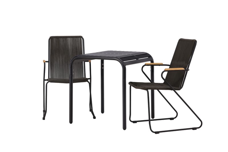 Borneo Cafésett 70 cm + 2 Bois Karmstoler - Svart - Hagemøbler - Balkong - Balkongmøbler - Balkonggrupper