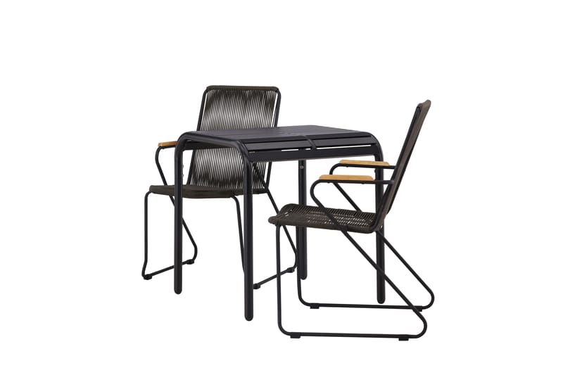 Borneo Cafésett 70 cm + 2 Bois Karmstoler - Svart - Hagemøbler - Balkong - Balkongmøbler - Balkonggrupper