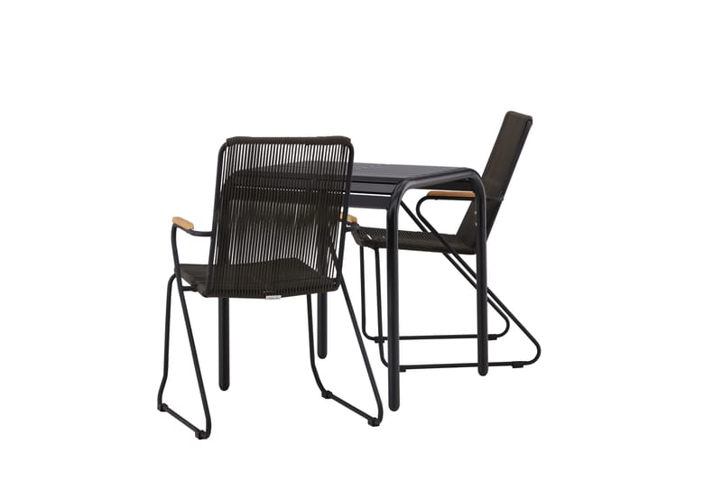 Borneo Cafésett 70 cm + 2 Bois Karmstoler - Svart - Hagemøbler - Balkong - Balkongmøbler - Balkonggrupper
