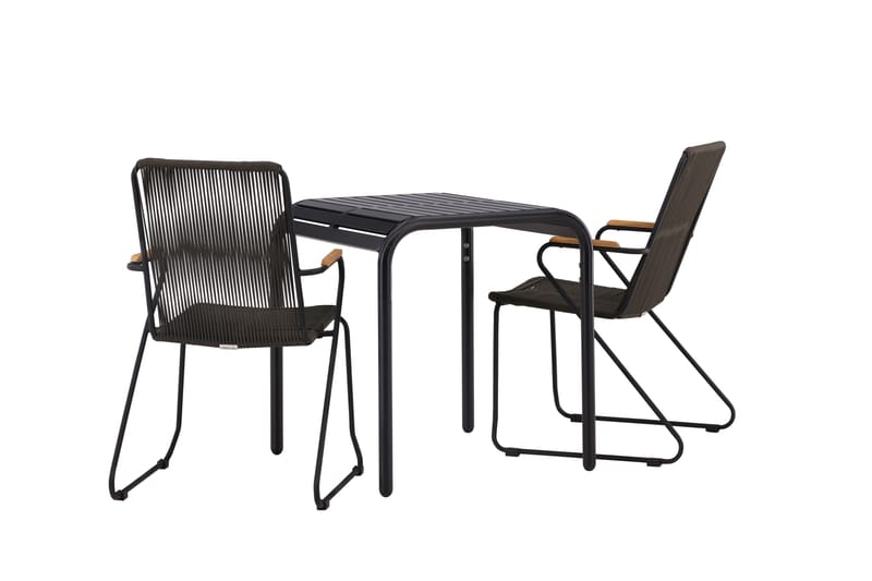 Borneo Cafésett 70 cm + 2 Bois Karmstoler - Svart - Hagemøbler - Balkong - Balkongmøbler - Balkonggrupper