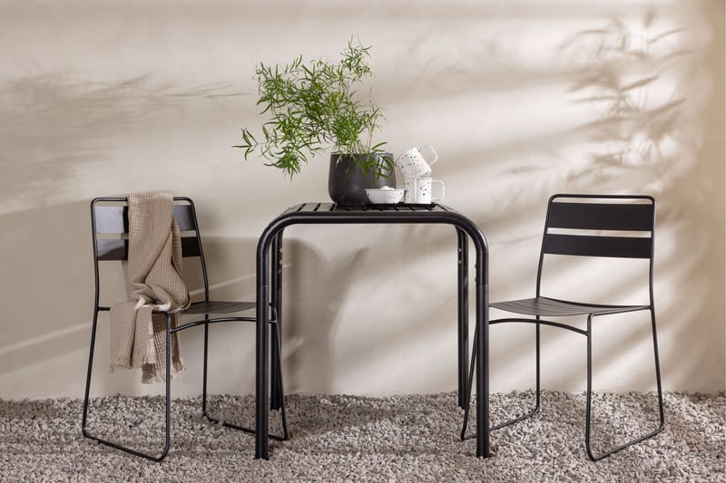 Borneo Cafésett 70 cm + 2 Lina Spisestoler - Svart - Hagemøbler - Balkong - Balkongmøbler - Balkonggrupper