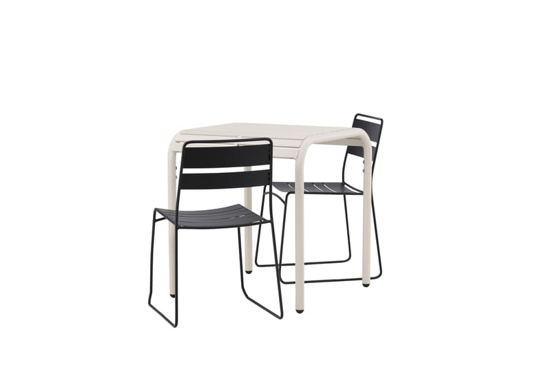 Borneo Cafésett 70 cm + 2 Lina Spisestoler - Svart/Beige - Hagemøbler - Balkong - Balkongmøbler - Balkonggrupper