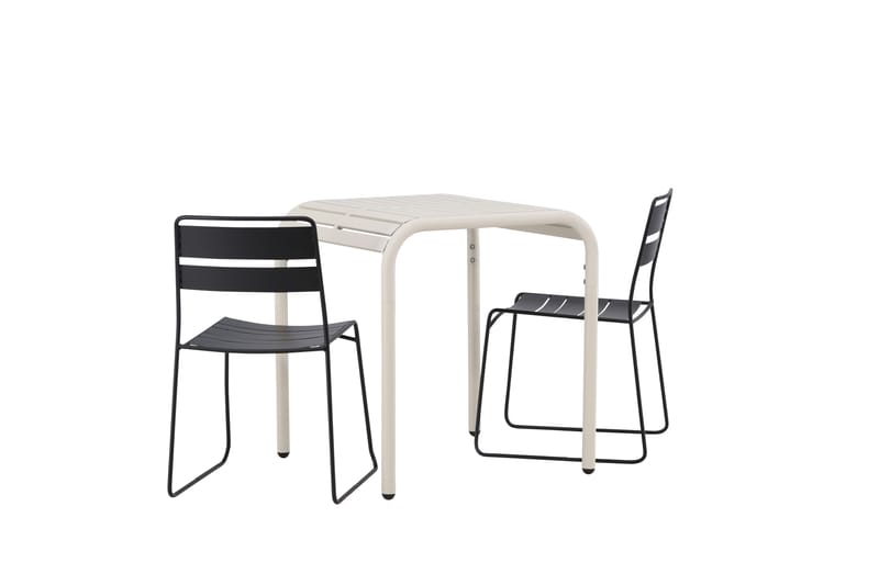 Borneo Cafésett 70 cm + 2 Lina Spisestoler - Svart/Beige - Hagemøbler - Balkong - Balkongmøbler - Balkonggrupper