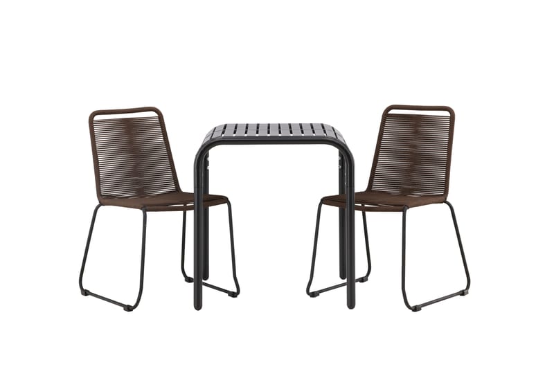 Borneo Cafésett 70 cm + 2 Lindos Spisestoler - Brun/Svart - Hagemøbler - Balkong - Balkongmøbler - Balkonggrupper