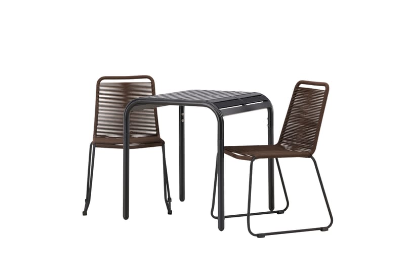 Borneo Cafésett 70 cm + 2 Lindos Spisestoler - Brun/Svart - Hagemøbler - Balkong - Balkongmøbler - Balkonggrupper