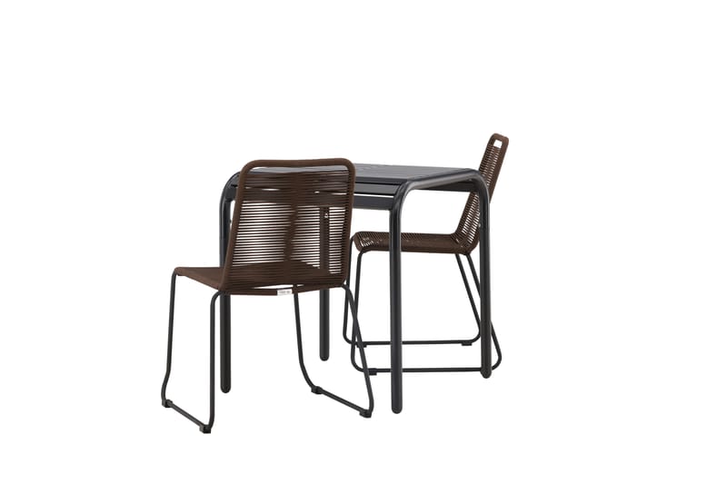 Borneo Cafésett 70 cm + 2 Lindos Spisestoler - Brun/Svart - Hagemøbler - Balkong - Balkongmøbler - Balkonggrupper