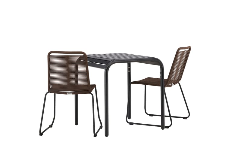 Borneo Cafésett 70 cm + 2 Lindos Spisestoler - Brun/Svart - Hagemøbler - Balkong - Balkongmøbler - Balkonggrupper