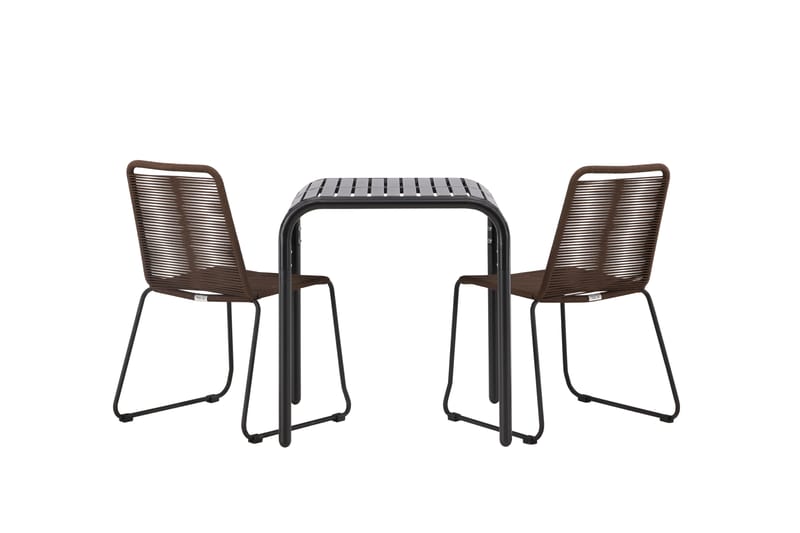 Borneo Cafésett 70 cm + 2 Lindos Spisestoler - Brun/Svart - Hagemøbler - Balkong - Balkongmøbler - Balkonggrupper