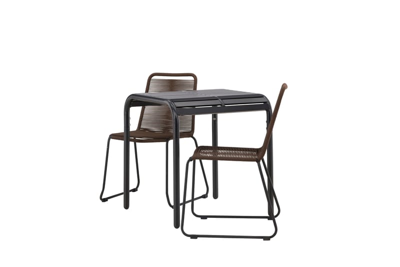 Borneo Cafésett 70 cm + 2 Lindos Spisestoler - Brun/Svart - Hagemøbler - Balkong - Balkongmøbler - Balkonggrupper
