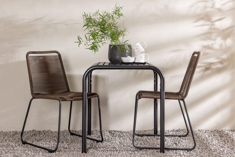 Borneo Cafésett 70 cm + 2 Lindos Spisestoler - Brun/Svart - Hagemøbler - Balkong - Balkongmøbler - Balkonggrupper