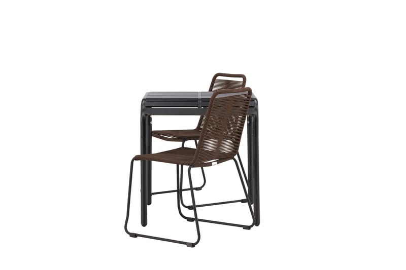 Borneo Cafésett 70 cm + 2 Lindos Spisestoler - Brun/Svart - Hagemøbler - Balkong - Balkongmøbler - Balkonggrupper