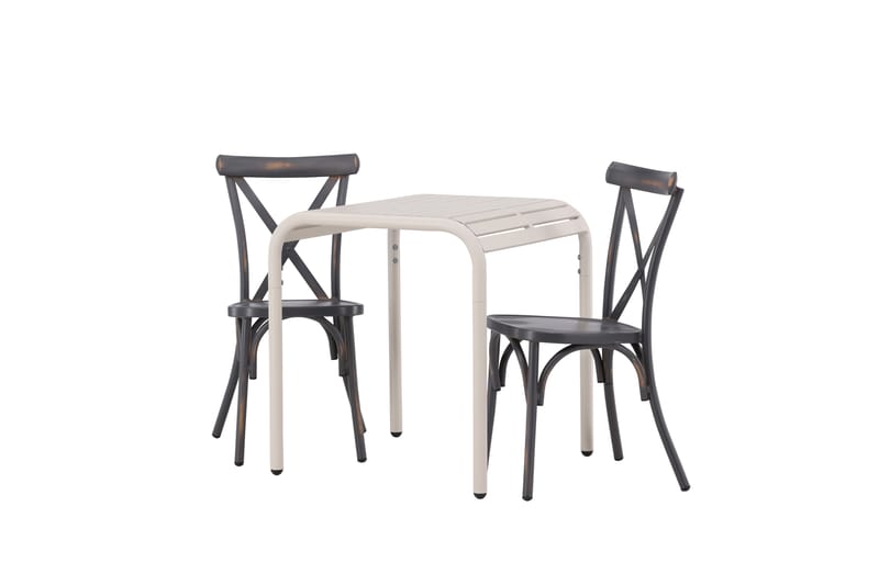 Borneo Cafésett 70 cm + 2 Tablas Spisestoler - Mørkegrå/Beige - Hagemøbler - Balkong - Balkongmøbler - Balkonggrupper