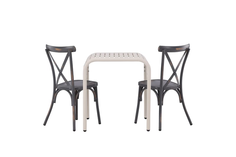 Borneo Cafésett 70 cm + 2 Tablas Spisestoler - Mørkegrå/Beige - Hagemøbler - Balkong - Balkongmøbler - Balkonggrupper