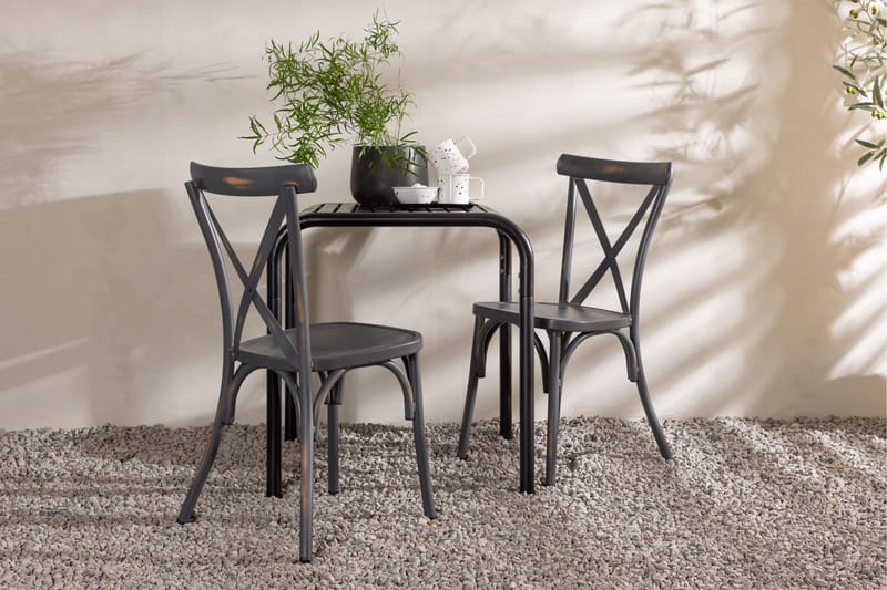 Borneo Cafésett 70 cm + 2 Tablas Spisestoler - Mørkegrå/Svart - Hagemøbler - Balkong - Balkongmøbler - Balkonggrupper