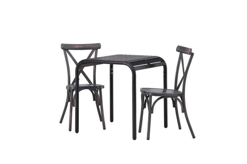 Borneo Cafésett 70 cm + 2 Tablas Spisestoler - Mørkegrå/Svart - Hagemøbler - Balkong - Balkongmøbler - Balkonggrupper