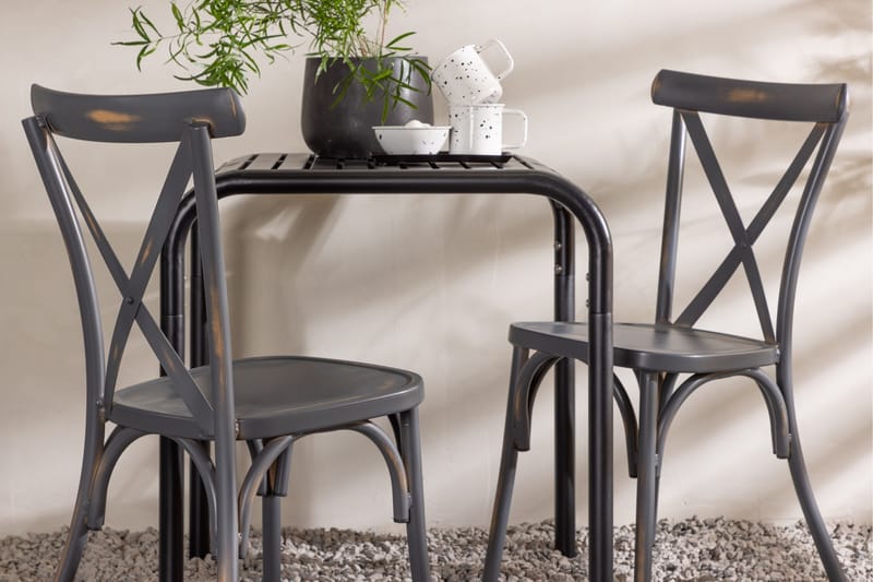 Borneo Cafésett 70 cm + 2 Tablas Spisestoler - Mørkegrå/Svart - Hagemøbler - Balkong - Balkongmøbler - Balkonggrupper