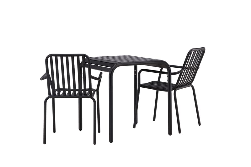 Borneo Cafésett 70 cm + 2 Peking Karmstoler - Svart - Hagemøbler - Balkong - Balkongmøbler - Balkonggrupper