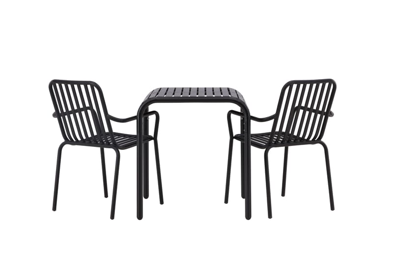 Borneo Cafésett 70 cm + 2 Peking Karmstoler - Svart - Hagemøbler - Balkong - Balkongmøbler - Balkonggrupper