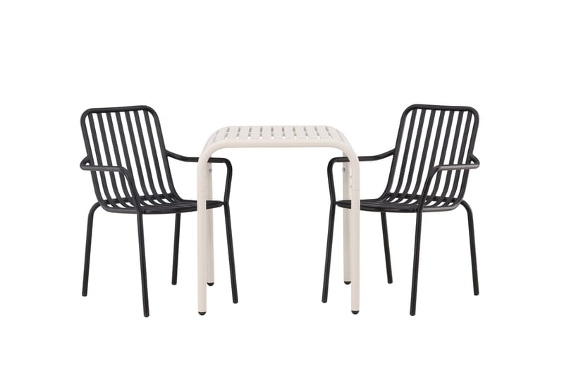 Borneo Cafésett 70 cm + 2 Peking Karmstoler - Svart/Beige - Hagemøbler - Balkong - Balkongmøbler - Balkonggrupper