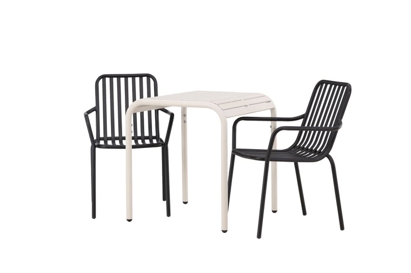 Borneo Cafésett 70 cm + 2 Peking Karmstoler - Svart/Beige - Hagemøbler - Balkong - Balkongmøbler - Balkonggrupper