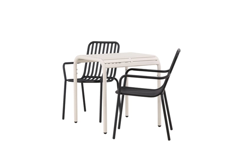 Borneo Cafésett 70 cm + 2 Peking Karmstoler - Svart/Beige - Hagemøbler - Balkong - Balkongmøbler - Balkonggrupper