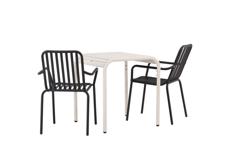 Borneo Cafésett 70 cm + 2 Peking Karmstoler - Svart/Beige - Hagemøbler - Balkong - Balkongmøbler - Balkonggrupper
