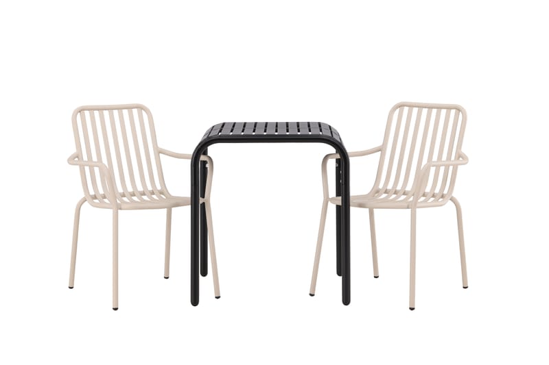 Borneo Cafésett 70 cm + 2 Peking Karmstoler - Beige/Svart - Hagemøbler - Balkong - Balkongmøbler - Balkonggrupper