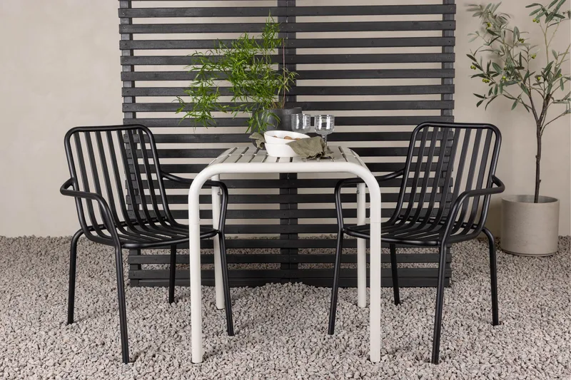 Borneo Cafésett 70 cm + 2 Peking Karmstoler - Svart/Beige - Hagemøbler - Balkong - Balkongmøbler - Balkonggrupper