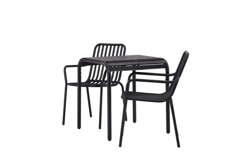 Borneo Cafésett 70 cm + 2 Peking Karmstoler - Svart - Hagemøbler - Balkong - Balkongmøbler - Balkonggrupper