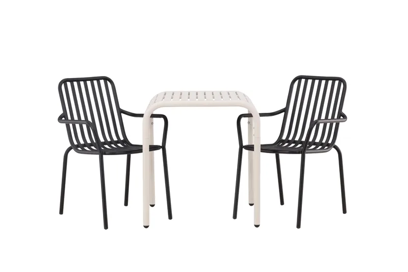 Borneo Cafésett 70 cm + 2 Peking Karmstoler, Svart/Beige