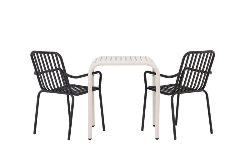 Borneo Cafésett 70 cm + 2 Peking Karmstoler - Svart/Beige - Hagemøbler - Balkong - Balkongmøbler - Balkonggrupper