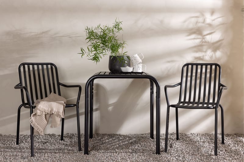 Borneo Cafésett 70 cm + 2 Peking Karmstoler - Svart - Hagemøbler - Balkong - Balkongmøbler - Balkonggrupper