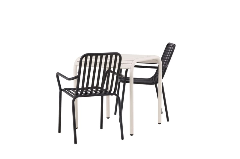 Borneo Cafésett 70 cm + 2 Peking Karmstoler - Svart/Beige - Hagemøbler - Balkong - Balkongmøbler - Balkonggrupper