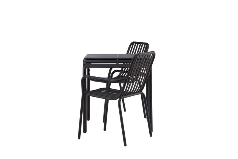 Borneo Cafésett 70 cm + 2 Peking Karmstoler - Svart - Hagemøbler - Balkong - Balkongmøbler - Balkonggrupper