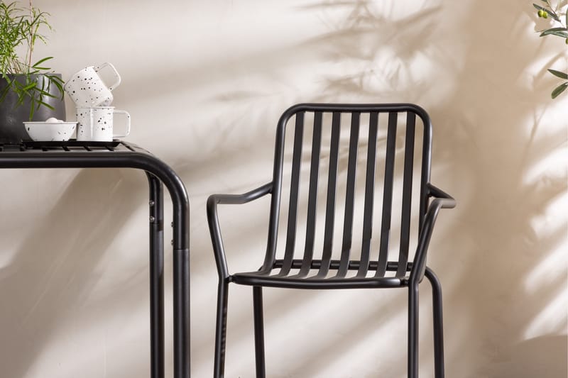 Borneo Cafésett 70 cm + 2 Peking Karmstoler - Svart - Hagemøbler - Balkong - Balkongmøbler - Balkonggrupper